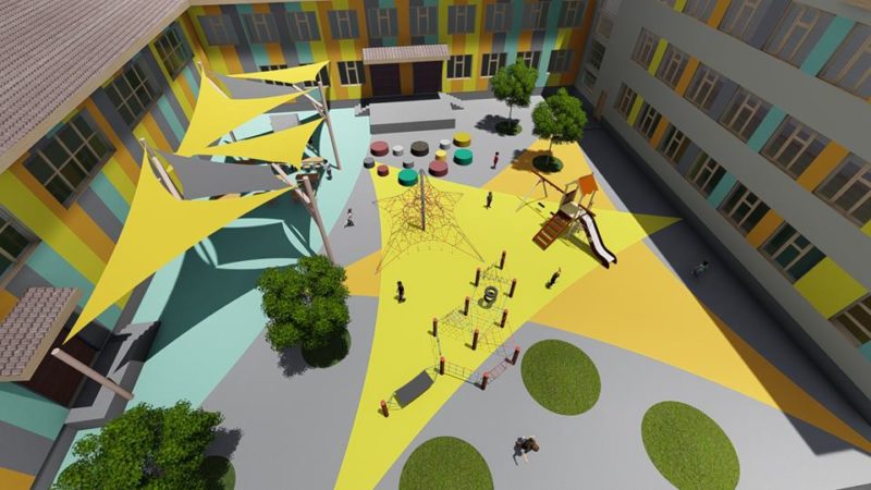 У дворі однієї з франківських шкіл облаштують сучасний дитячий простір (ПРОЕКТ, ФОТО)